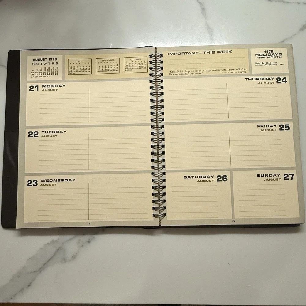 Vintage‎ 1978 Desk Diary Calendar– Embossed Faux Leather Cover – Birds & Wheat